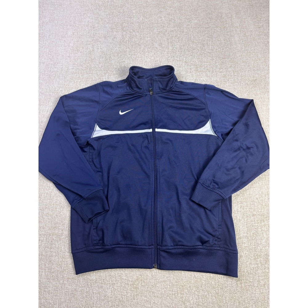 Nike Womens XL Navy Blue Track Jacket Full Zip White Stripe Swoosh Logo